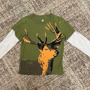Tea Collection Olive and Orange Deer Long Sleeve Tee
